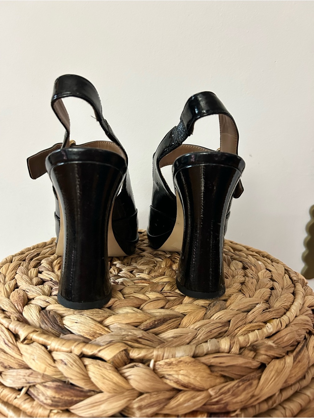 Sam Edelman Black Patent Mary Jane Block Heels with Gold Buckle - Picture 3 of 5